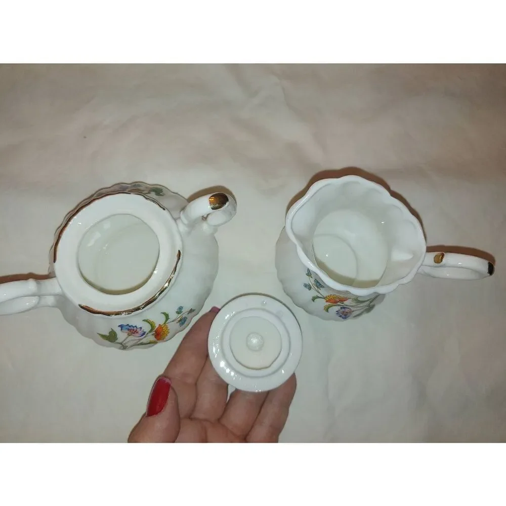 Vintage Porcelain Sugar Bowl And Creamer Gold Trim Set
